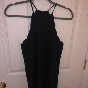 High neck black dress with scallop detail